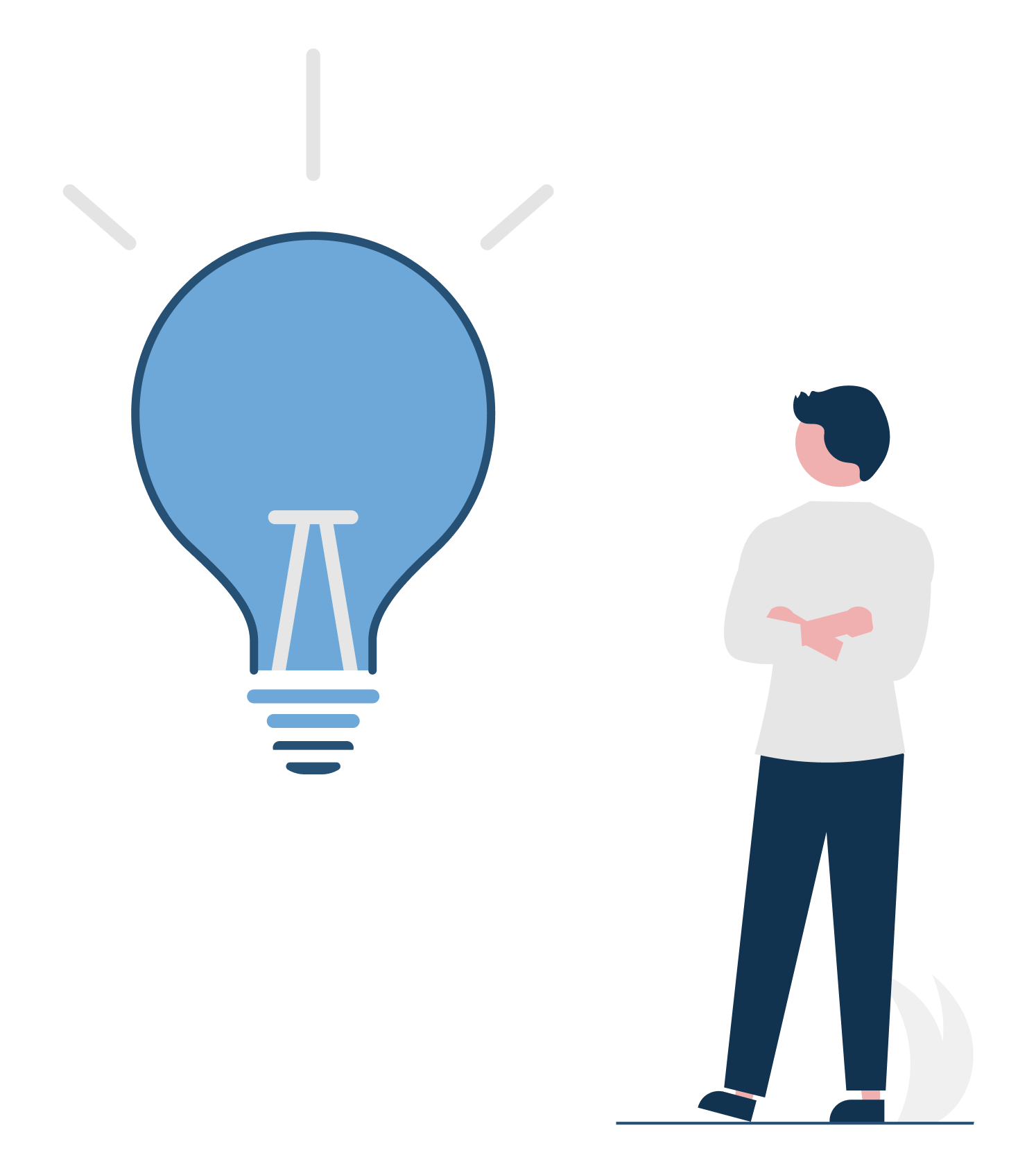 Illustration of a figure looking at a floating lightbulb