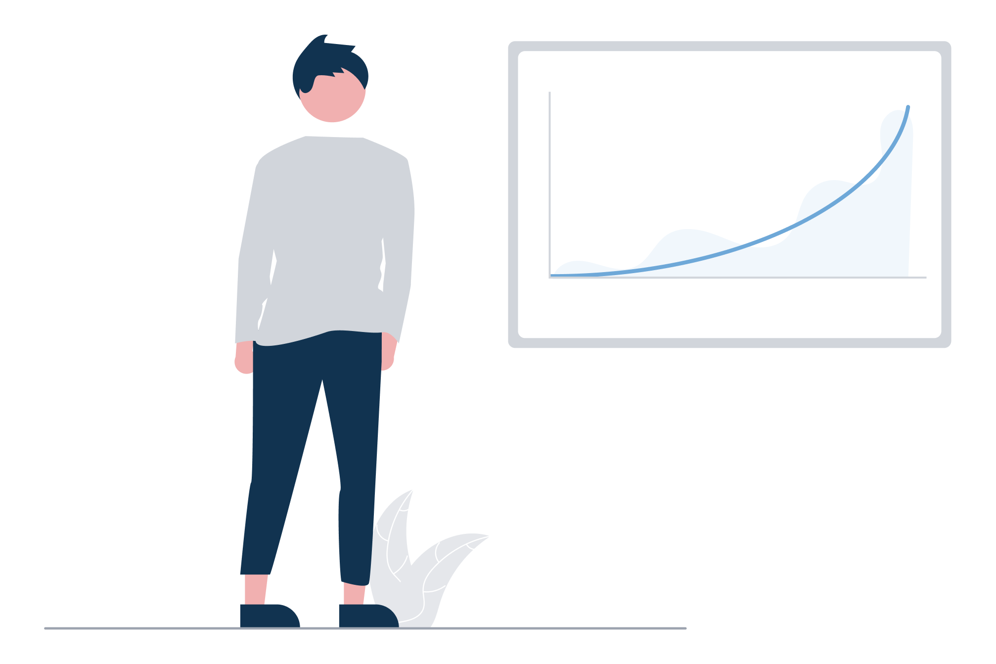 Illustration of a figure standing next to a graph showing exponential growth