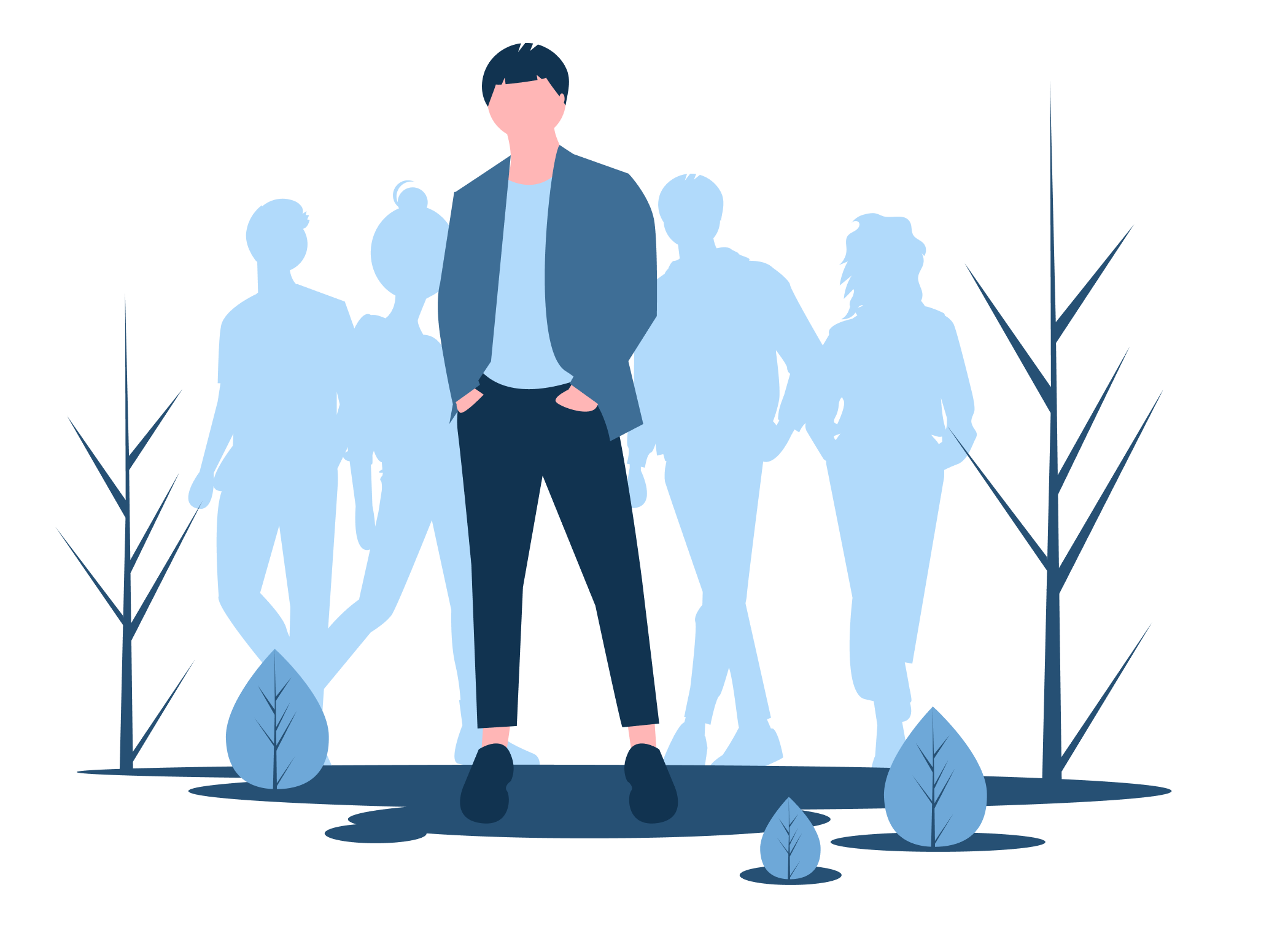 Illustration of a figure standing out amongst other figures in the background