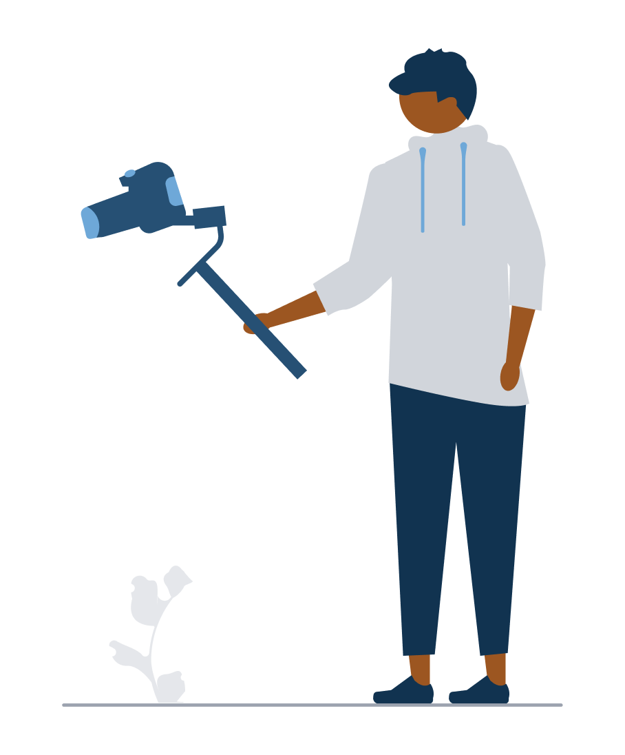 Illustration of a figure holding a video camera on a gimbal