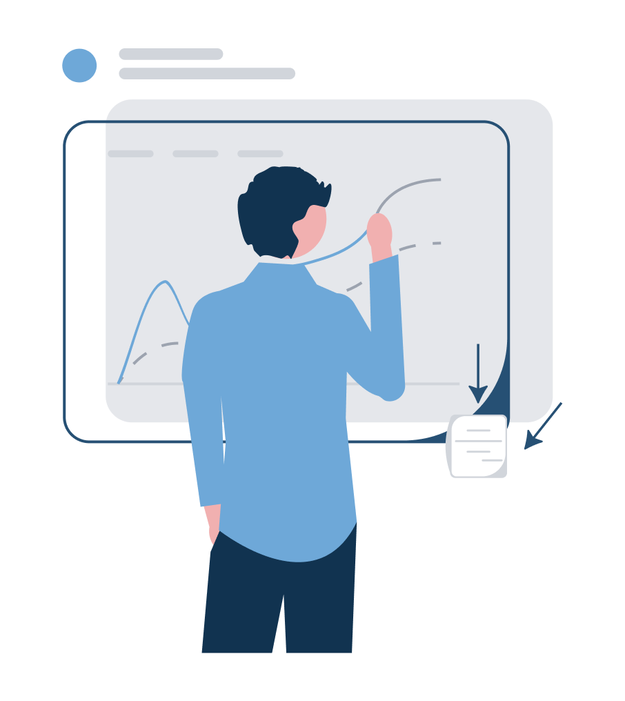 Illustration of a person standing at a chart with an upward line