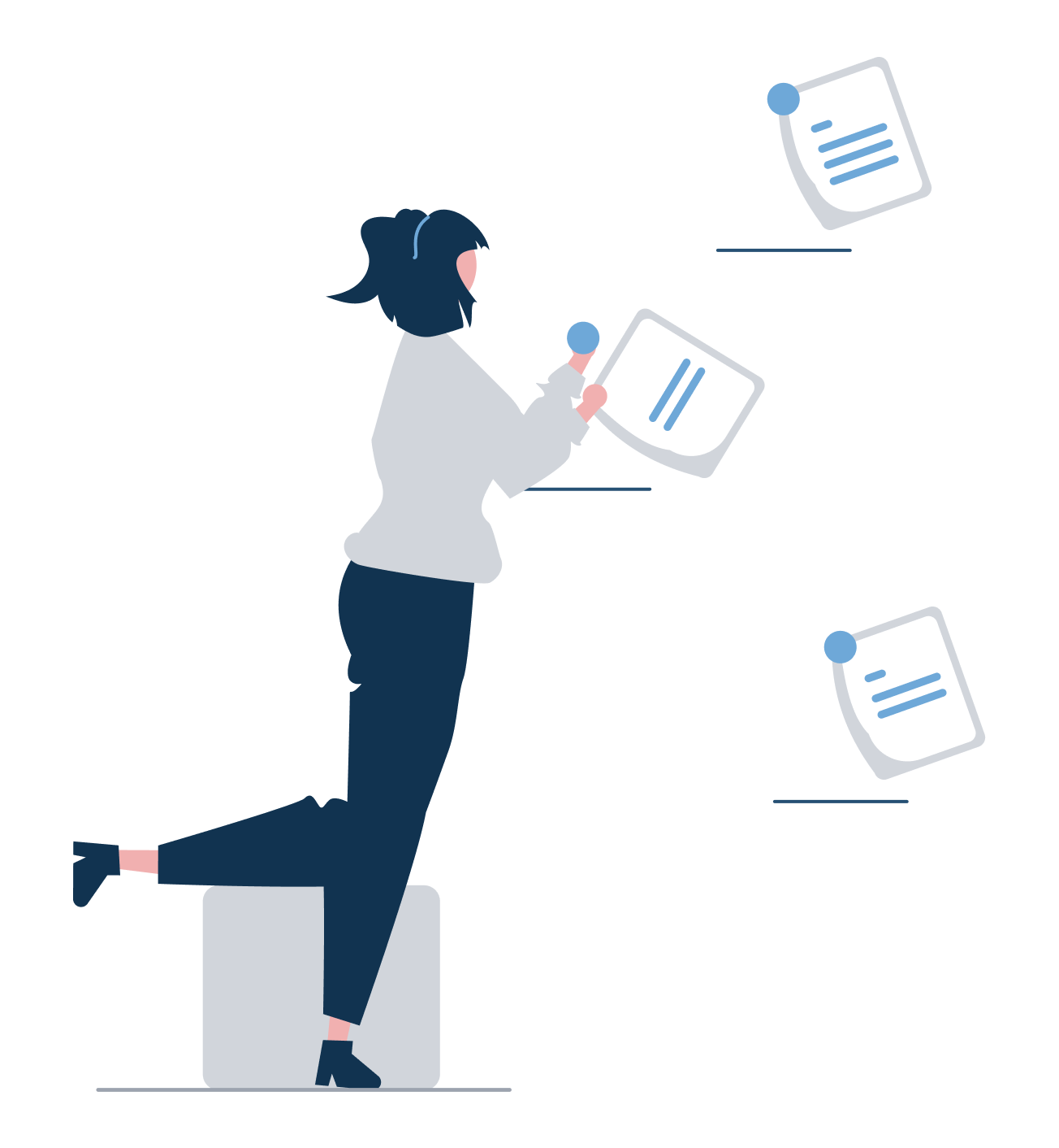 Illustration of a figure pinning documents