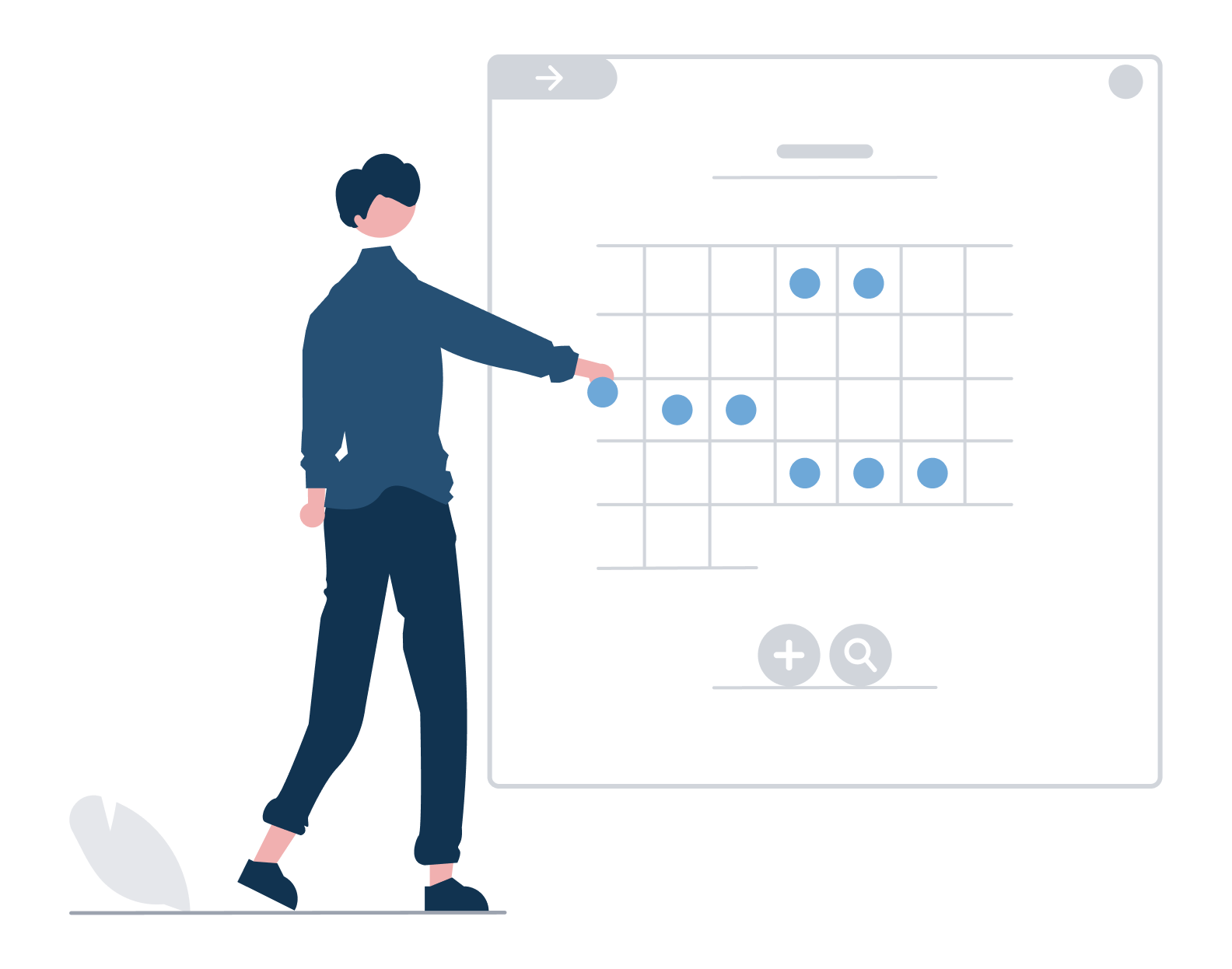 Illustration of a figure selecting a date in the past